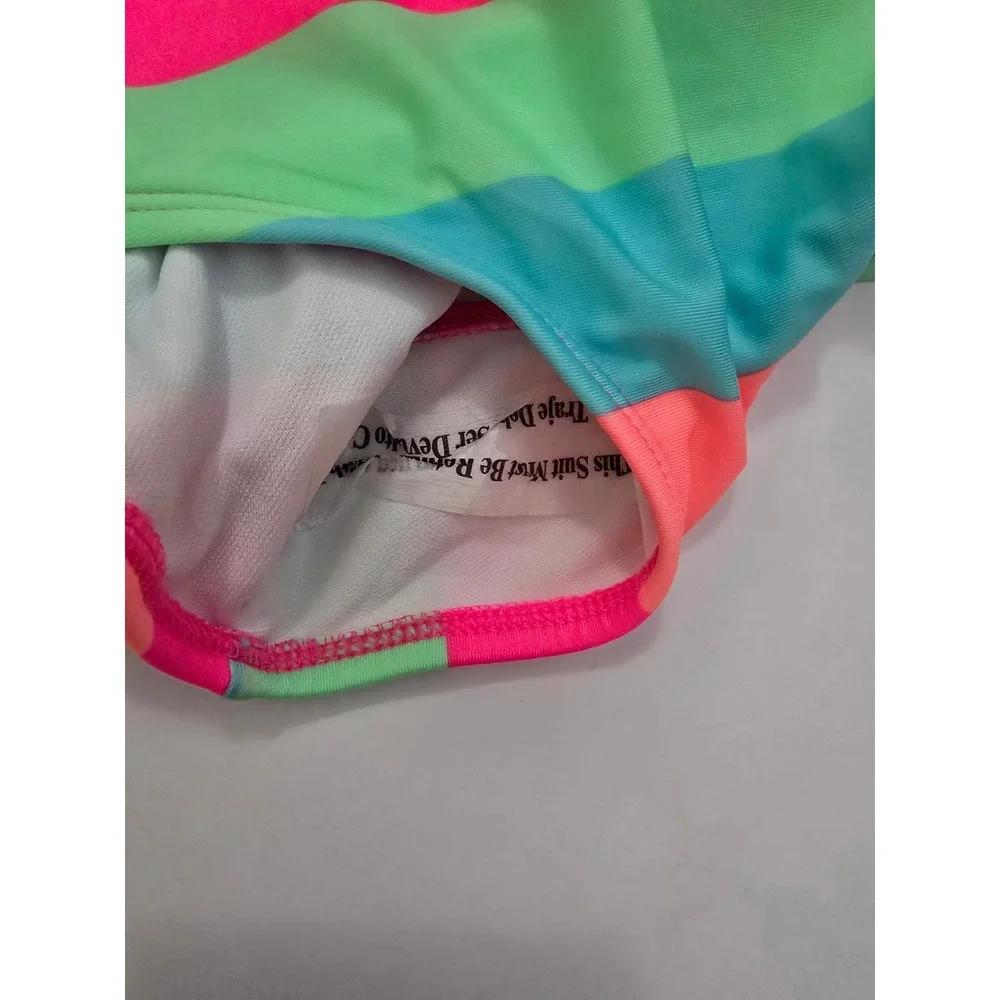 Art Class Girl Neon Striped One Piece Swimsuit UPF 50+ Zip Back Multicolor S 6-7